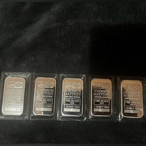 x5 1 oz Johnson matthey silver bars